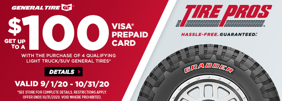General Tire September Rebate - Up to $100